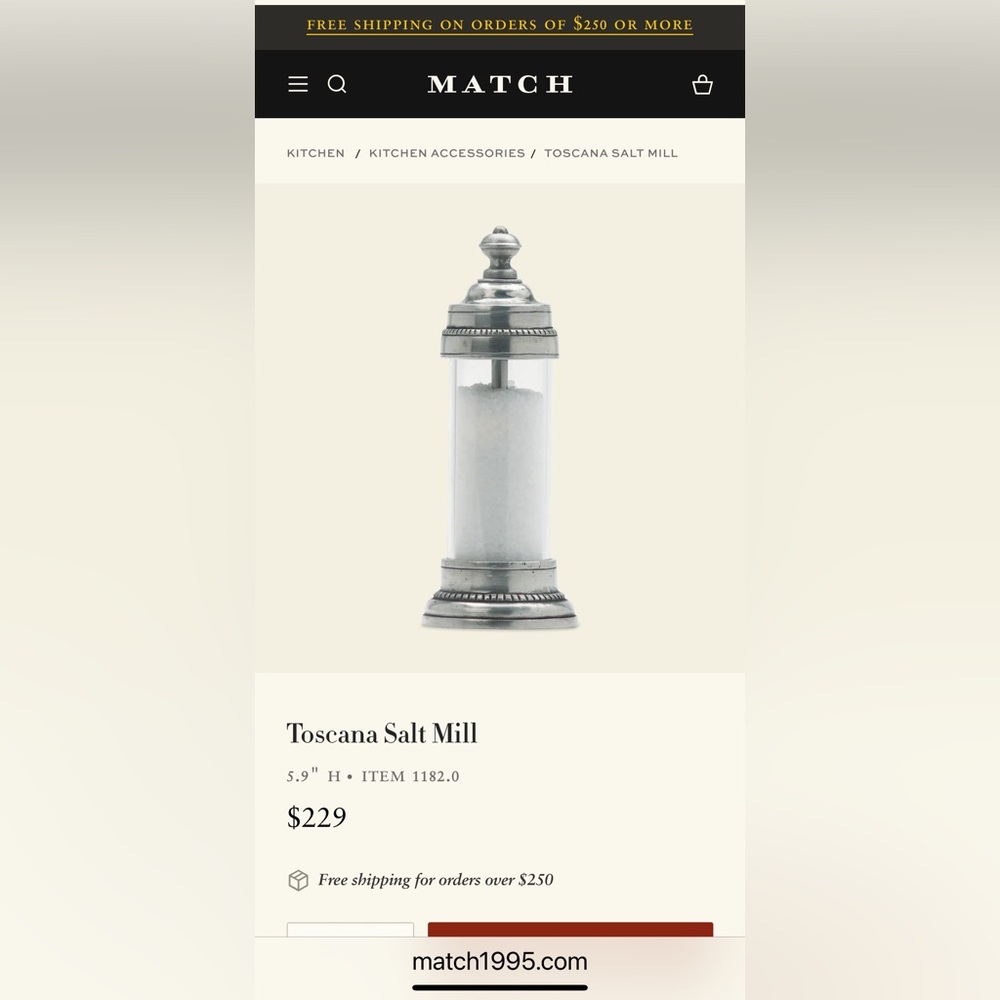 Match Pewter Toscana Salt Mill-New